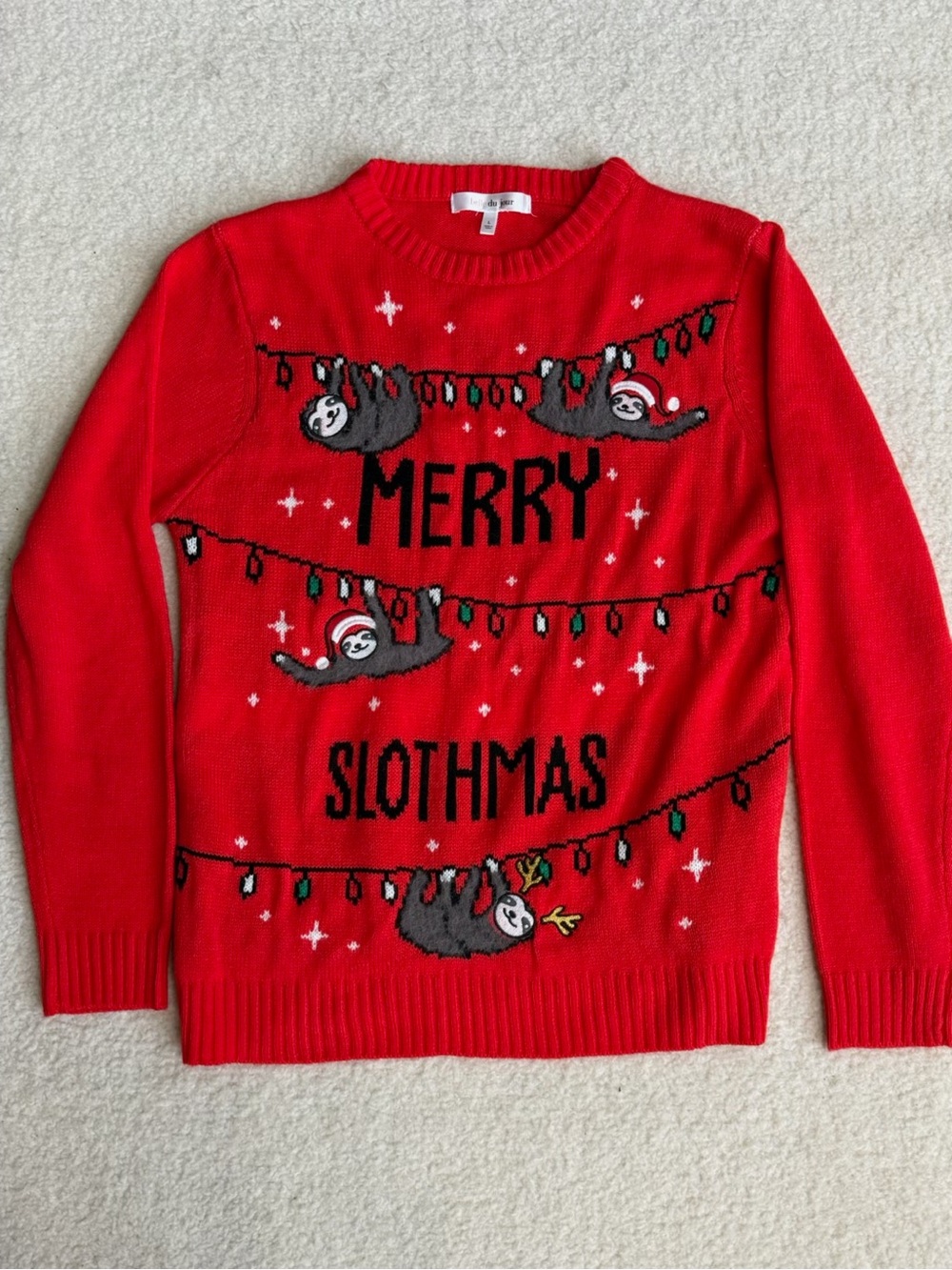 Merry Slothmas Red Holiday Sweater Large L Sloth Ugly Holiday